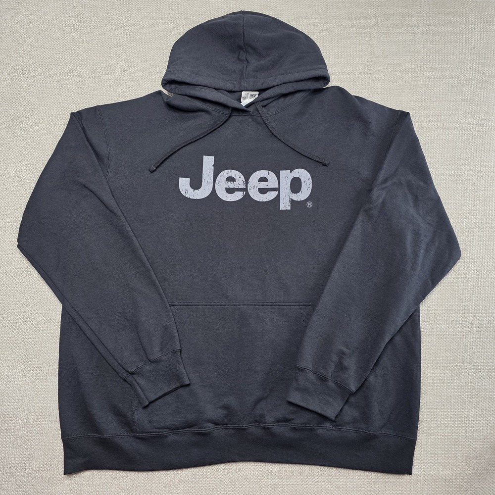 Jeep Iconic Distressed Logo Black Pullover Hoodie Men's/Women's Unisex‎ 2XL NWT